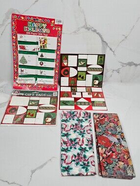 Vintage Christmas Gift Wrapping Lot – Paper Gift Tags, Peel & Stick Tag, Tissue